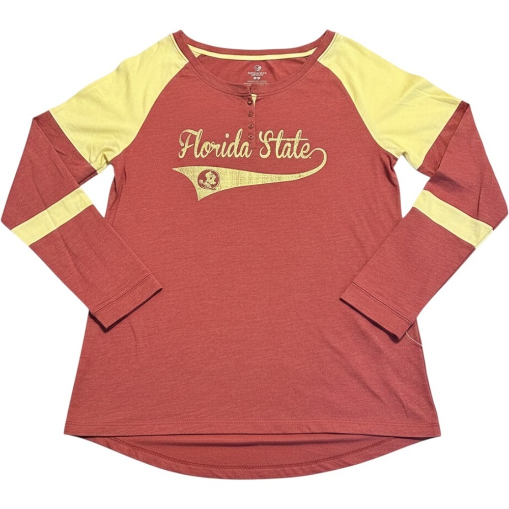 Colosseum Florida State Seminoles Henley Shirt Womens XL Maroon Raglan Sleeve